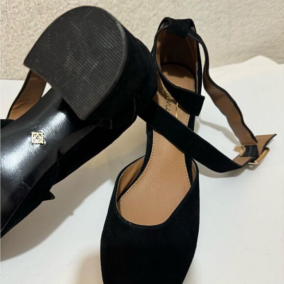 NANETTE LEPORE Demi Black Suede Two-Piece Crisscross Pumps Shoes - Picture 10 of 11